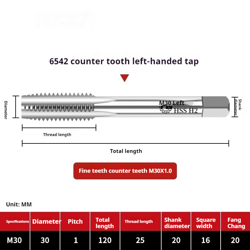 2112-M2 reverse thread machine with tap stainless steel special left tooth straight groove tap, left rotary wire tap, high-speed steel tapping Shandong Denso Pricision Tools Co.,Ltd.